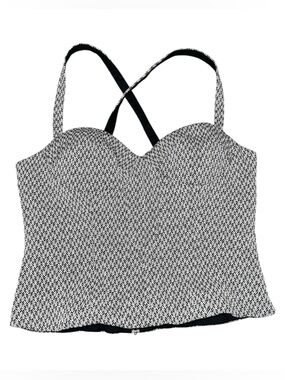 Vintage CACHE Y2K Corset Top Herringbone Bustier Black White L